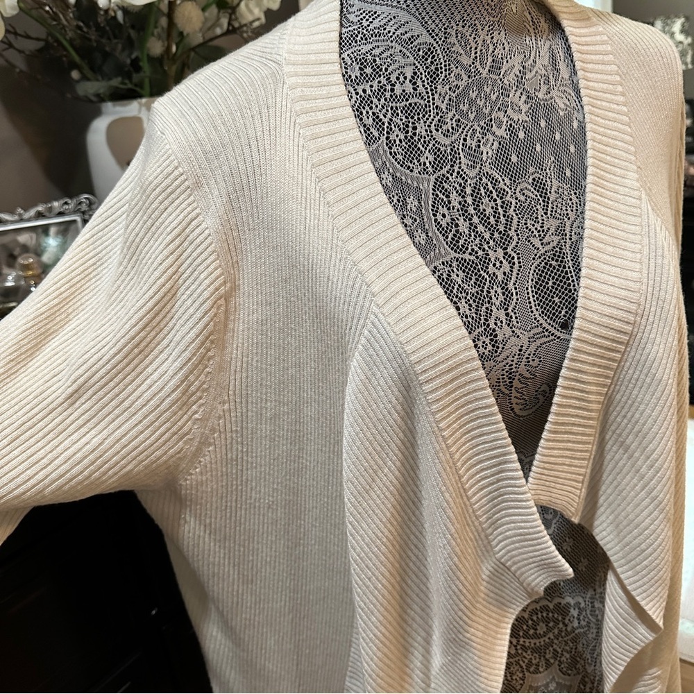 Lululemon Ribbed Wrap It Up Cardigan Sweater Beige Open Front Longline Size 12 - Picture 3 of 16